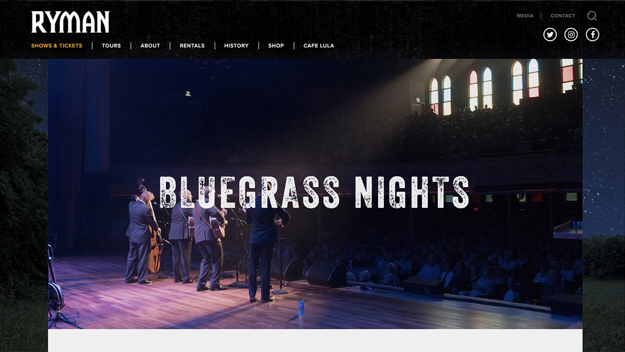 Ryman Auditorium concert series page design