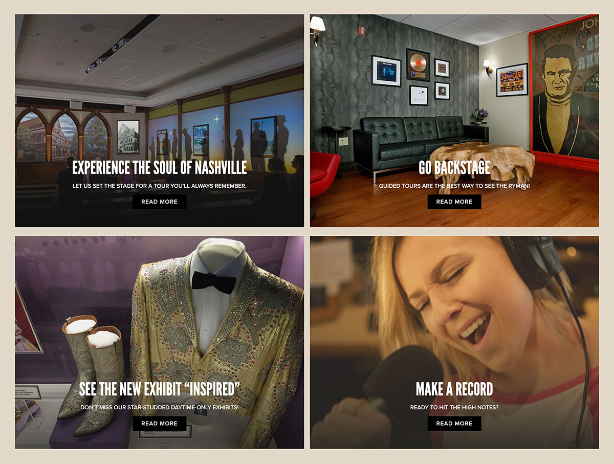 Nashville's Ryman Auditorium website sections design