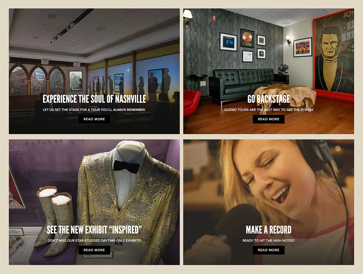 Nashville's Ryman Auditorium website sections design