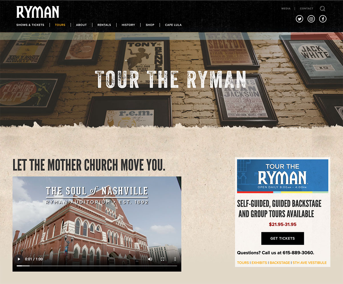 Ryman Auditorium website design