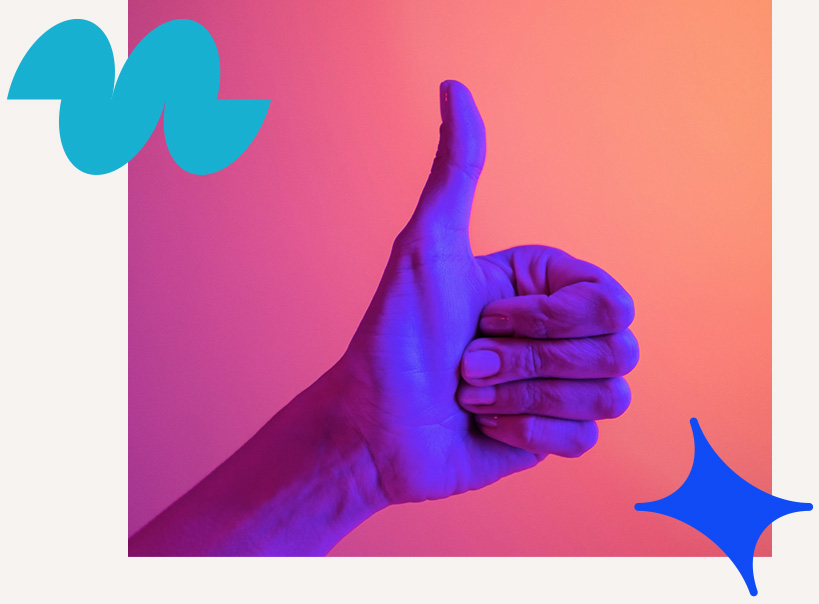 Thumbs up gesture in vibrant colors, symbolizing approval and positivity as applied to branding services