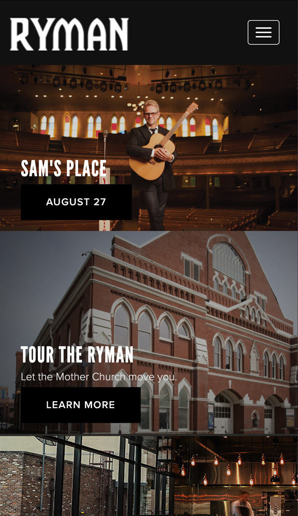 Nashville's Ryman Auditorium mobile website design