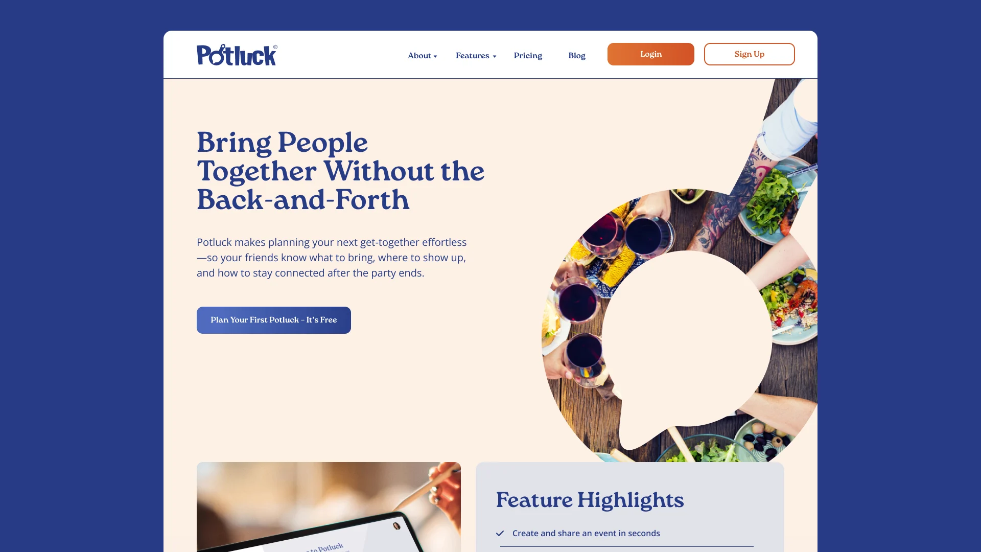 Potluck Homepage preview