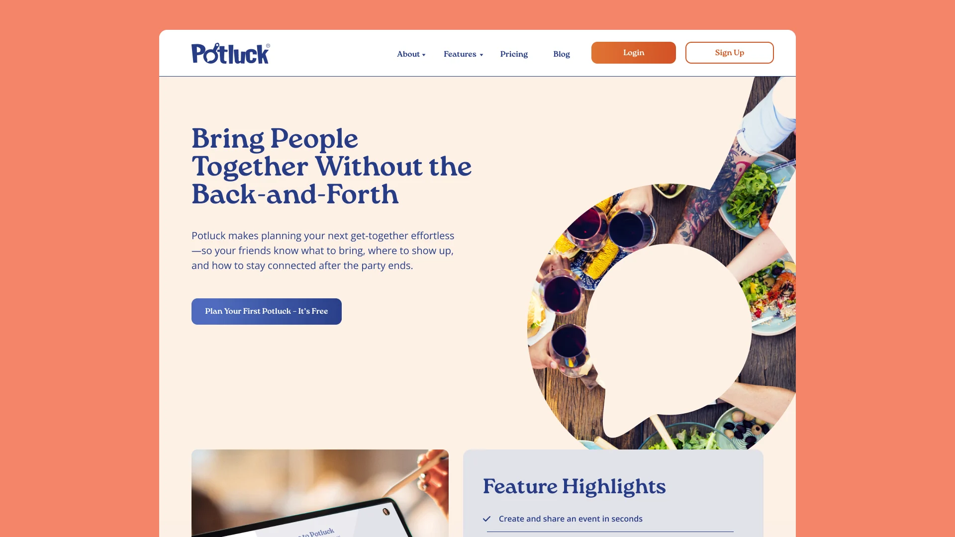 Potluck Homepage preview